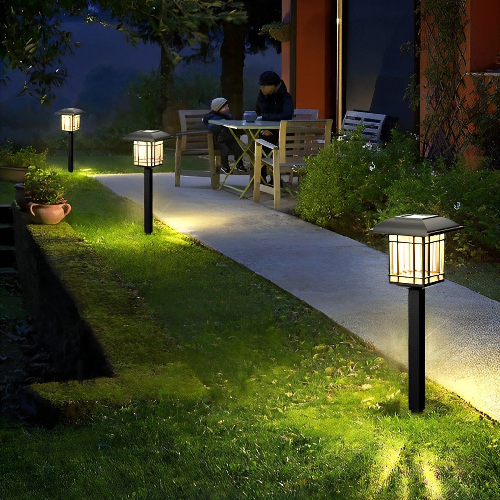2-PCS Vintage Square Solar Outdoor Lawn Lights Waterproof Lamp