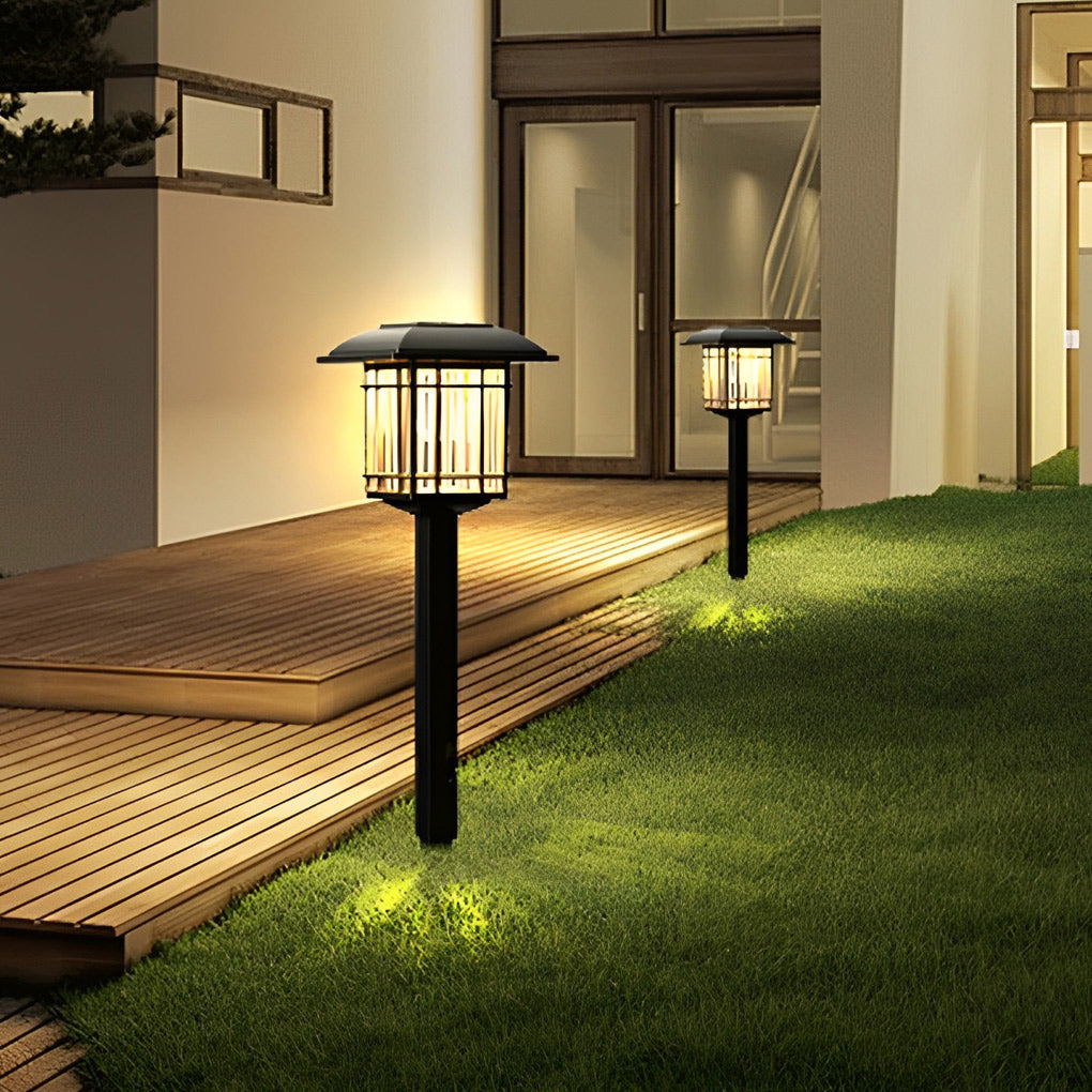2-PCS Vintage Square Solar Outdoor Lawn Lights Waterproof Lamp