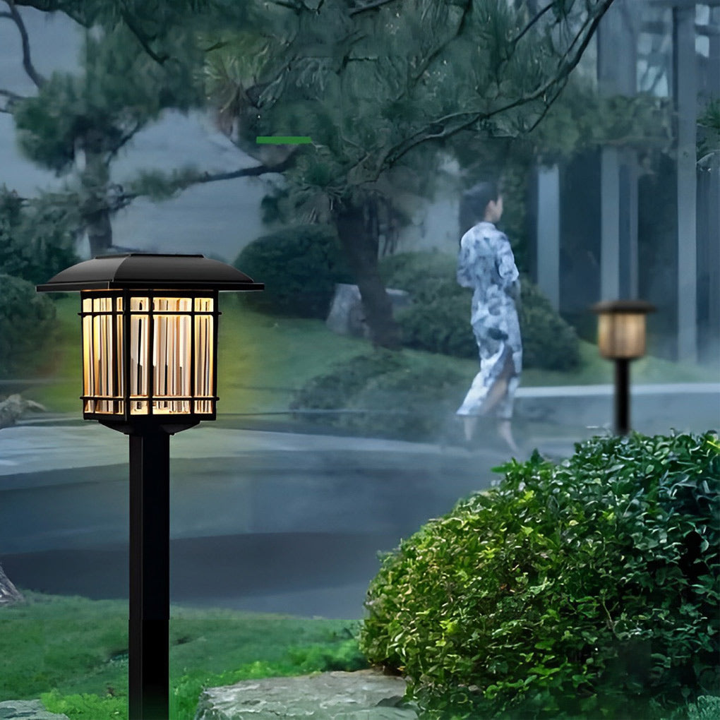 2-PCS Vintage Square Solar Outdoor Lawn Lights Waterproof Lamp