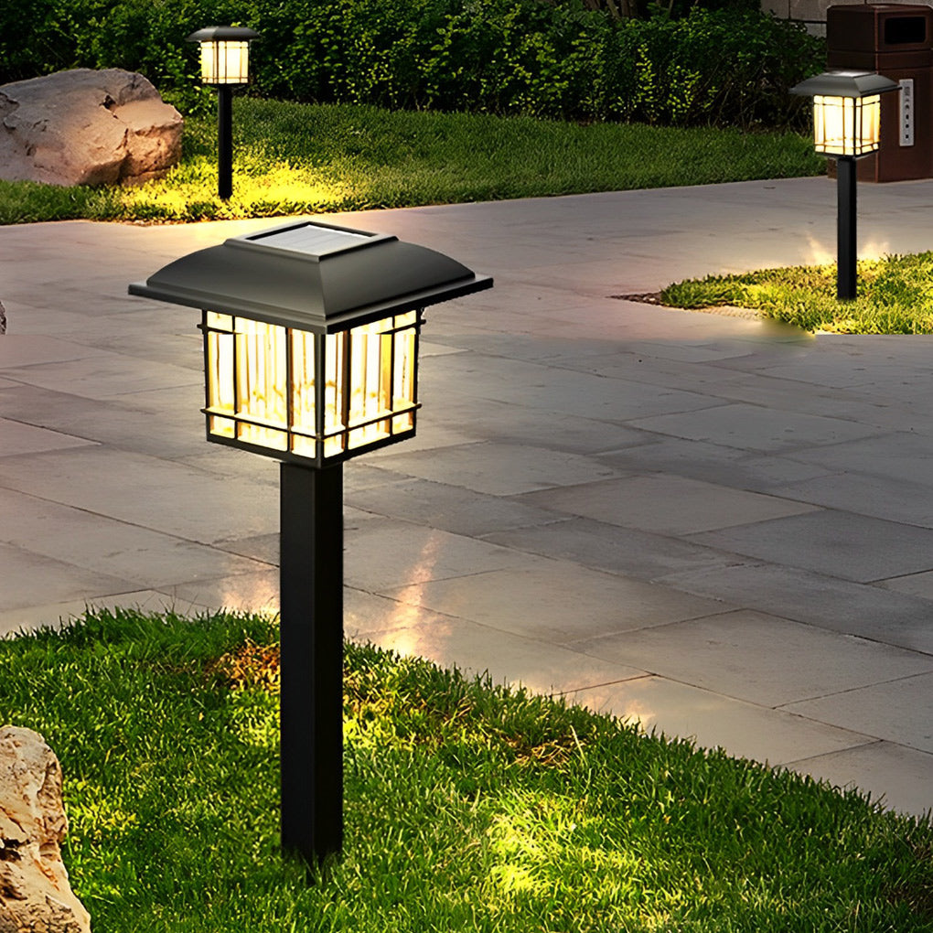 2-PCS Vintage Square Solar Outdoor Lawn Lights Waterproof Lamp