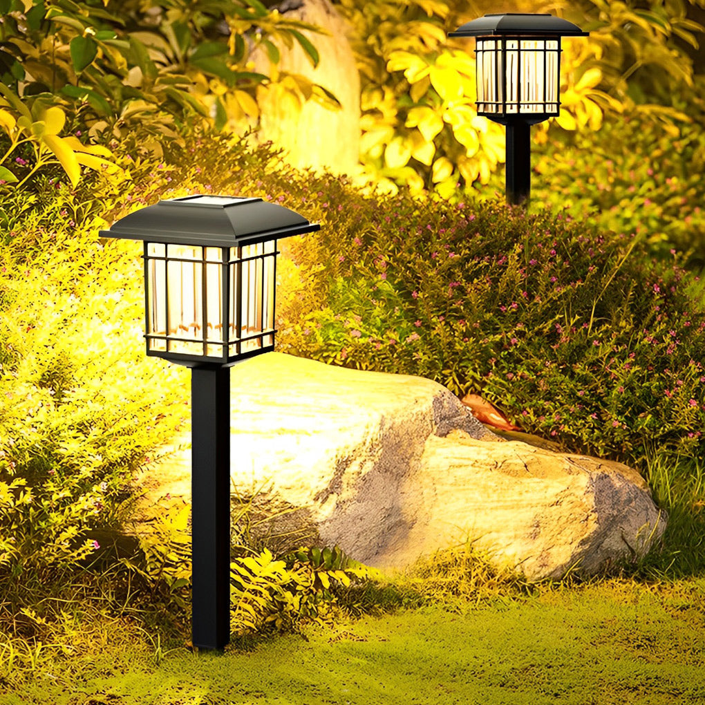 2-PCS Vintage Square Solar Outdoor Lawn Lights Waterproof Lamp