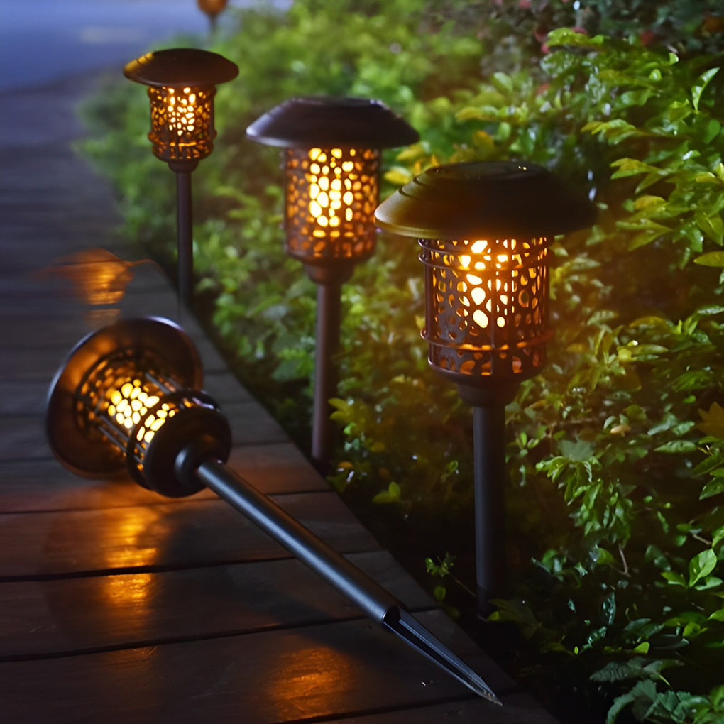 Solar Path Lighting LED Hollow Flame Flicker Light - Waterproof Outdoor Decor
