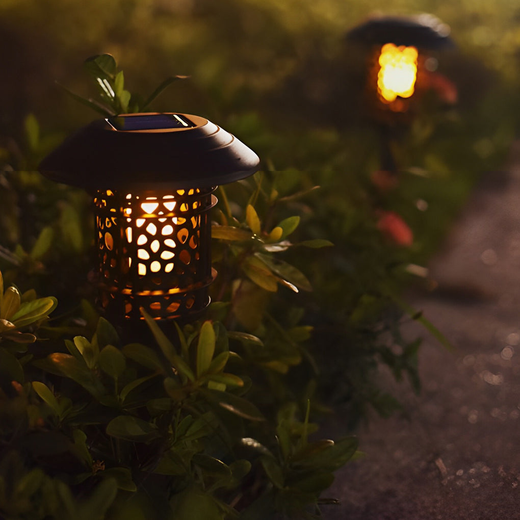 Solar Path Lighting LED Hollow Flame Flicker Light - Waterproof Outdoor Decor
