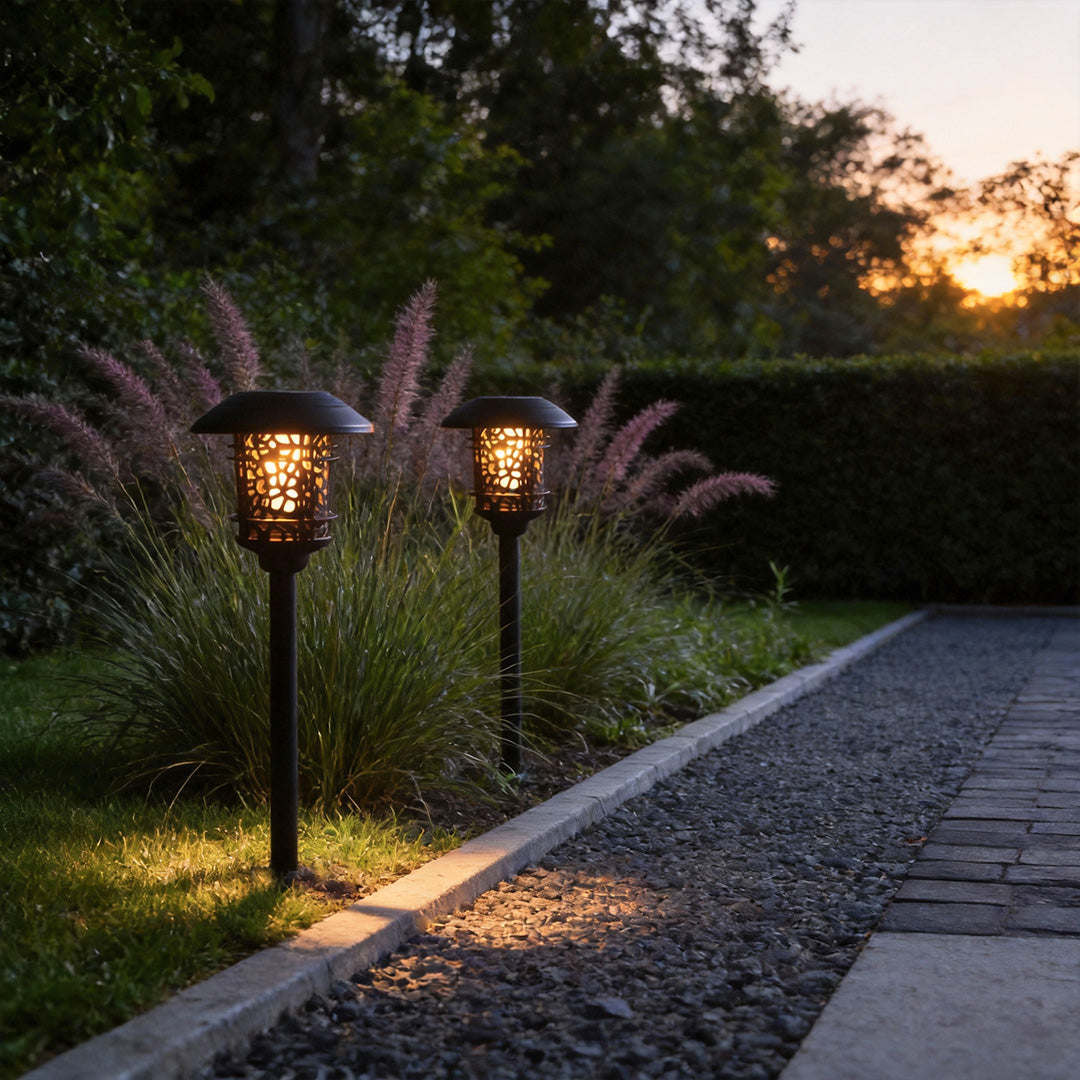 Modern Waterproof Solar Path Lighting - LED Hollow Flame Flicker Light