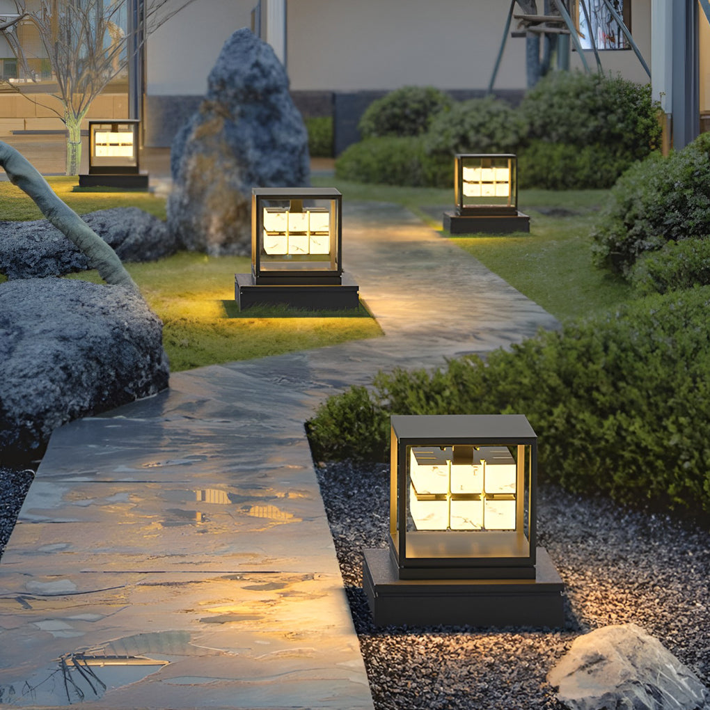 Brick Pillar Solar Lights Waterproof Metal Outdoor Lighting