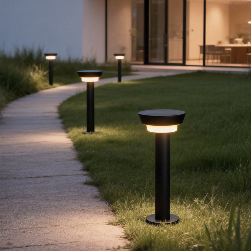 Solar Powered Garden Path Lights - Black Cylindrical Outdoor Lighting