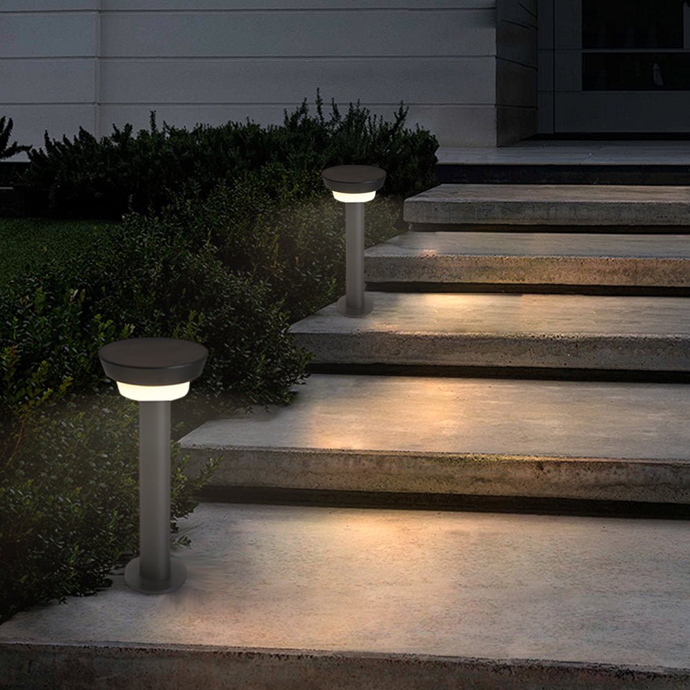 Solar Powered Garden Path Lights - Black Cylindrical Outdoor Lighting