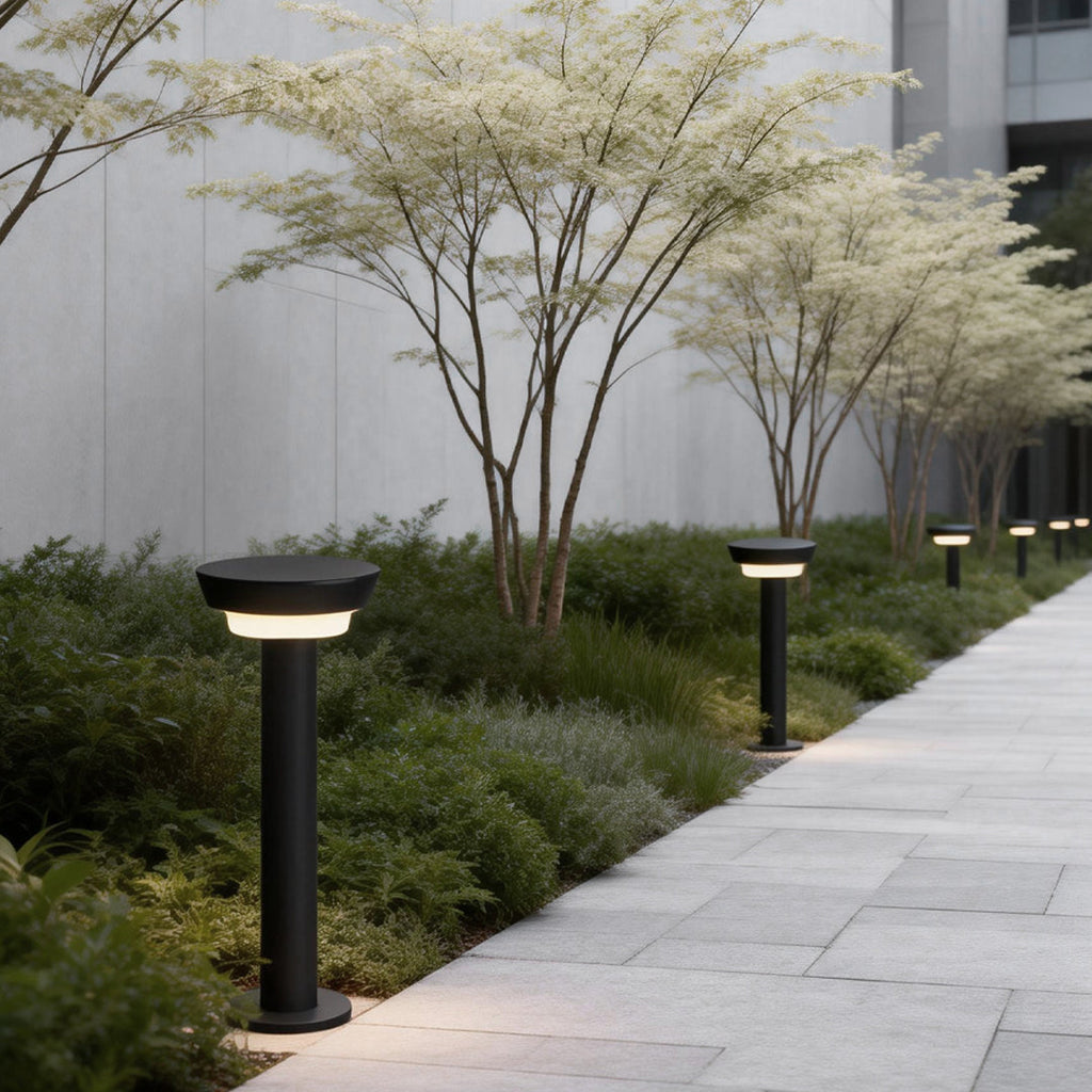 Solar Powered Garden Path Lights - Black Cylindrical Outdoor Lighting