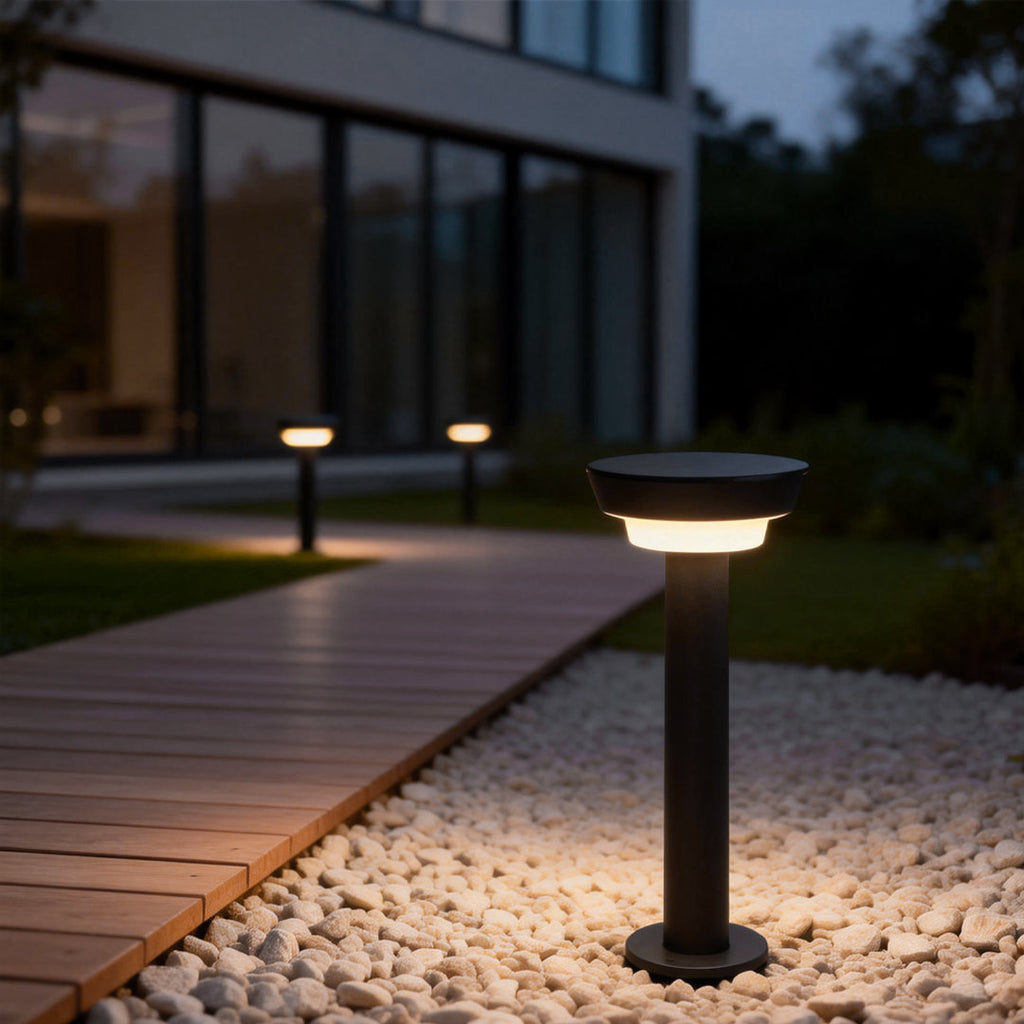 Solar Powered Garden Path Lights - Black Cylindrical Outdoor Lighting