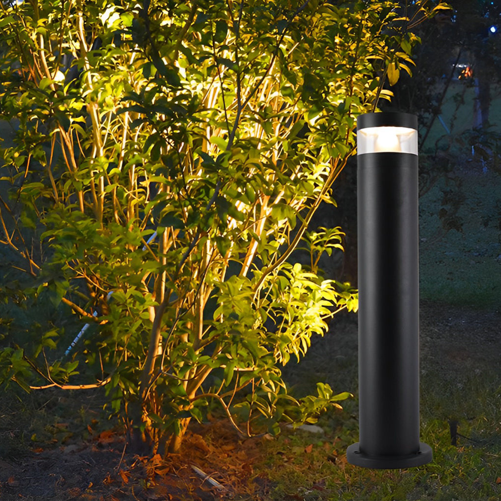 Solar Powered LED Bollard Light - Black Waterproof Landscape Lighting