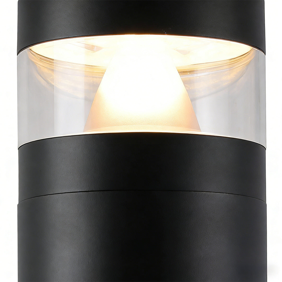 Solar Powered LED Bollard Light - Black Waterproof Landscape Lighting