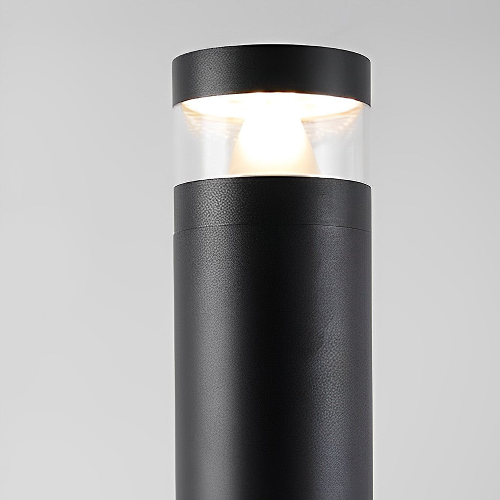 Solar Powered LED Bollard Light - Black Waterproof Landscape Lighting