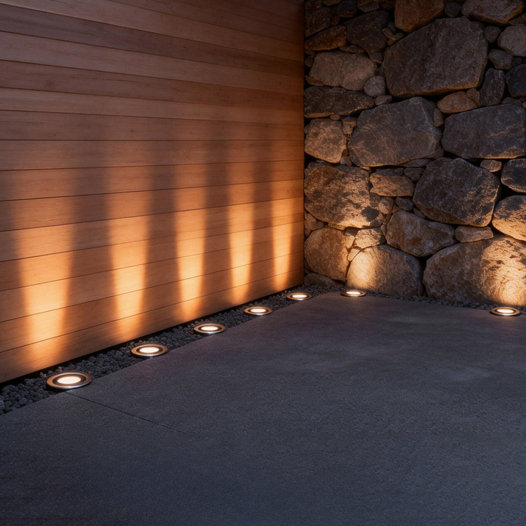 Solar Powered In-Ground LED Lights - Modern Black Well Lighting