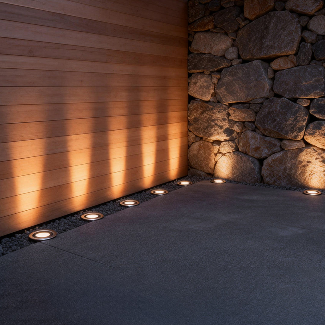 Solar Powered In-Ground LED Lights - Modern Black Well Lighting