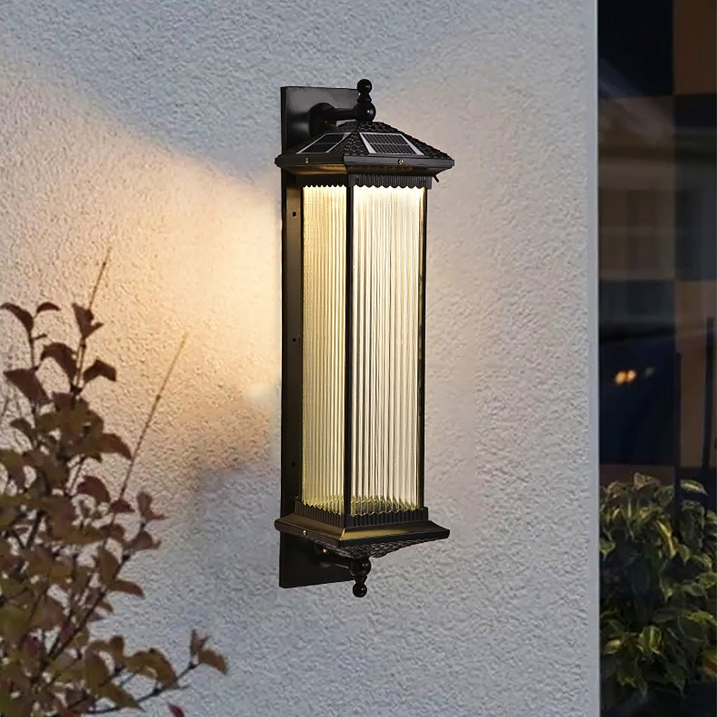 Solar Wall Mount Striped Glass Waterproof Outdoor Light