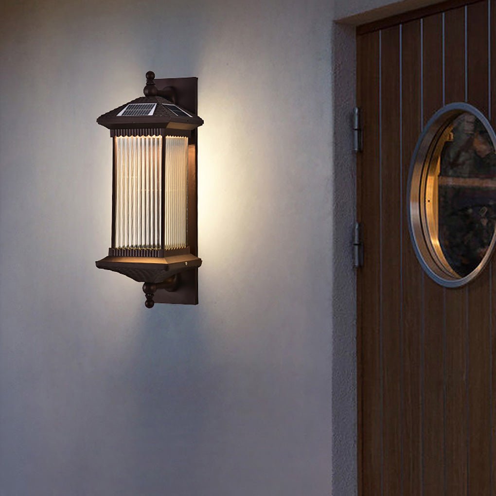 Solar Wall Mount Striped Glass Waterproof Outdoor Light