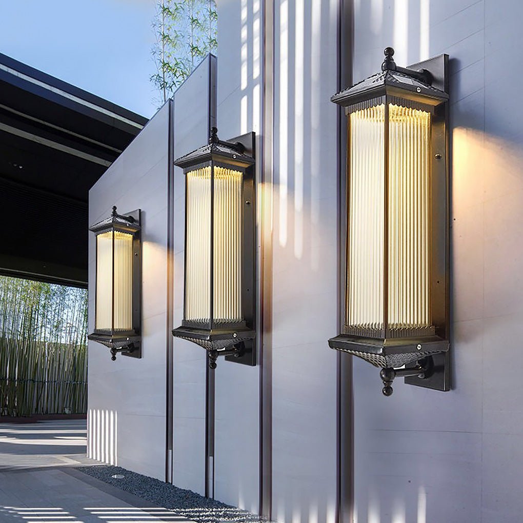 Solar Outdoor Wall Lamp - Striped Glass Waterproof Lighting