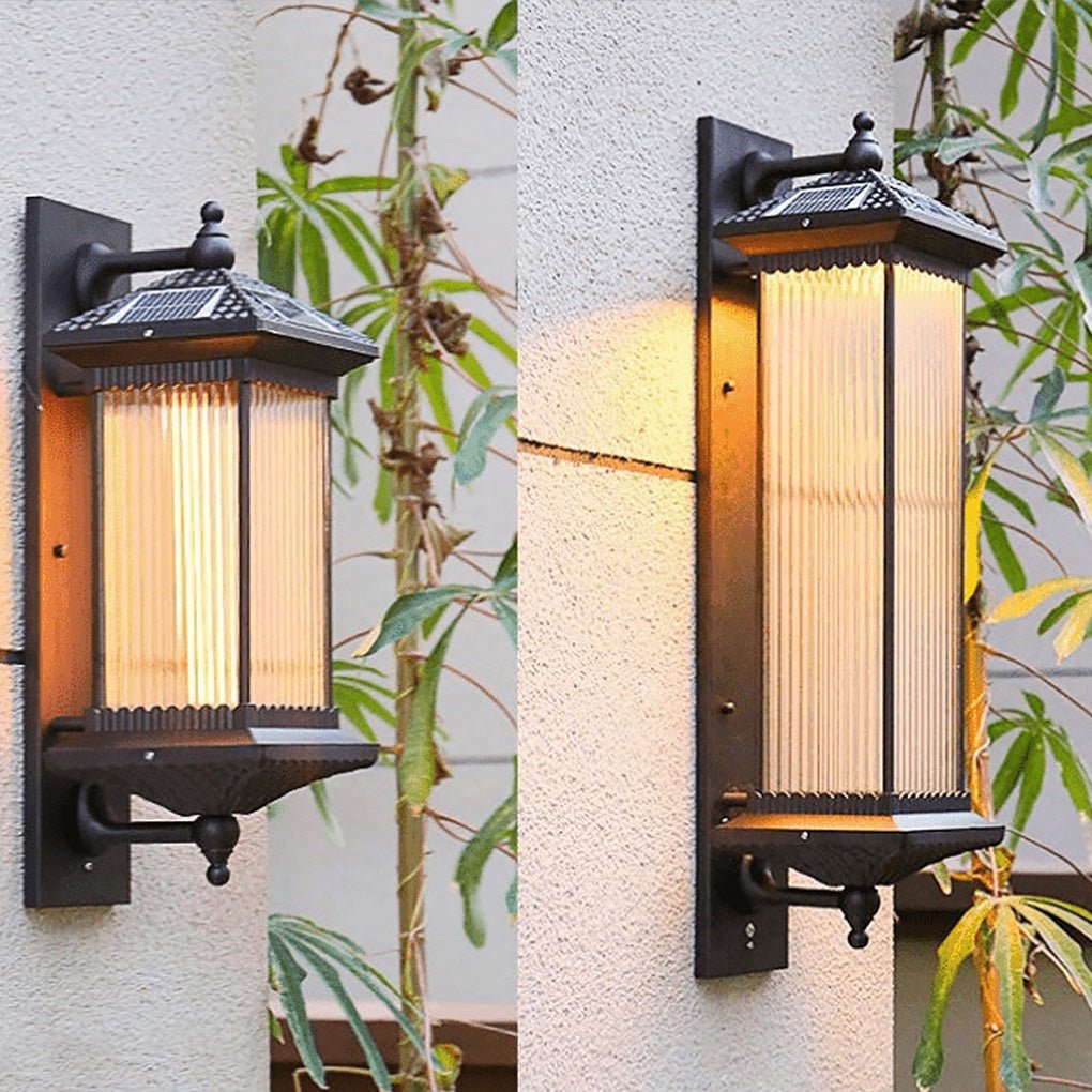 Solar Outdoor Wall Lamp - Striped Glass Waterproof Lighting