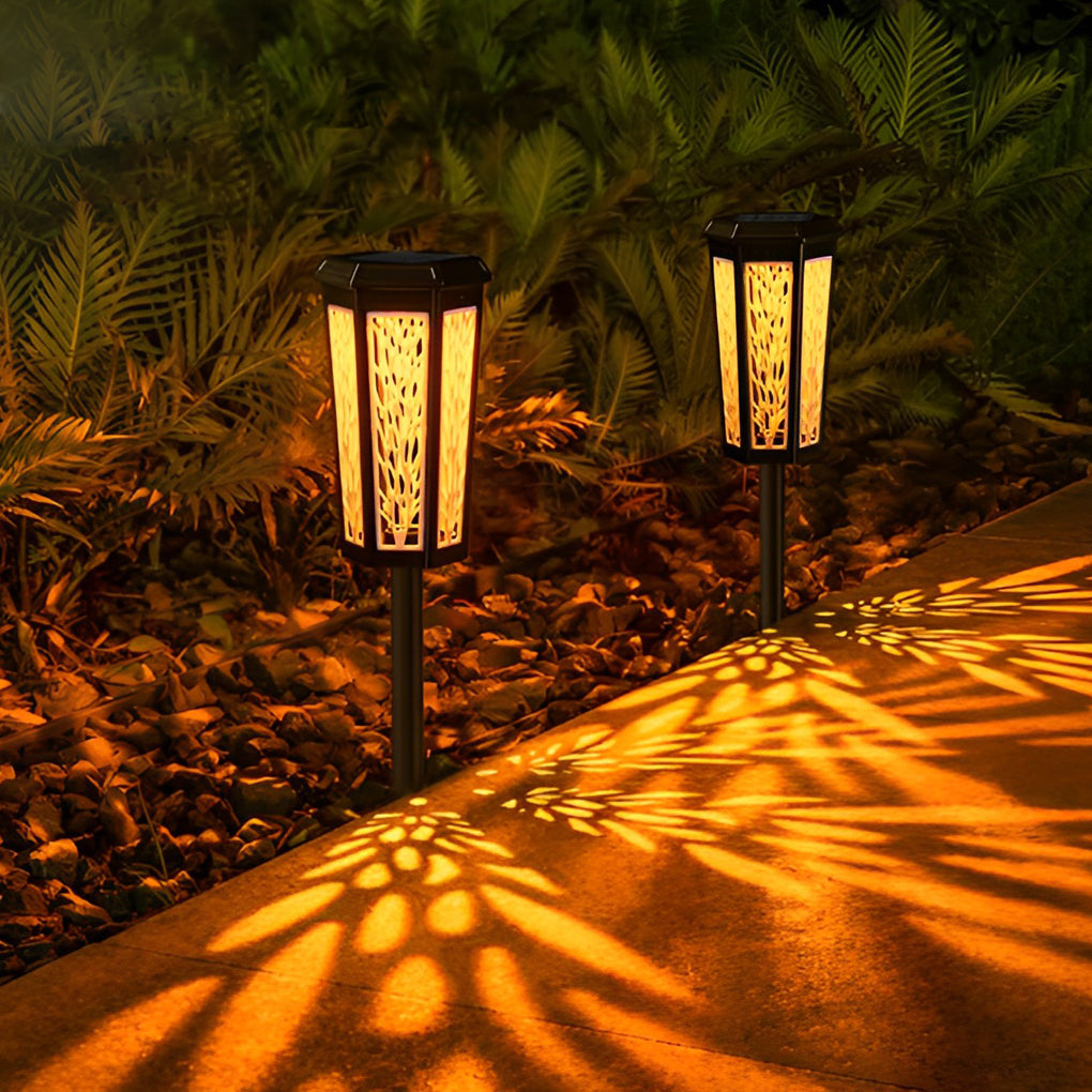 Solar Stake Light Patterned Shadow Pathway Light - Outdoor Garden LED Accent Lighting for Walkways and Landscaping