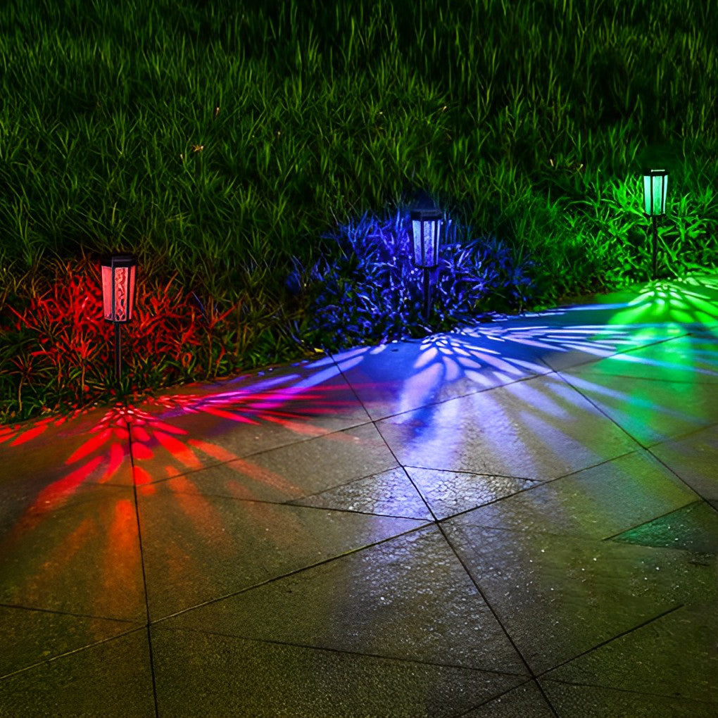 Solar Stake Light Patterned Shadow Pathway Light - Outdoor Garden LED Accent Lighting for Walkways and Landscaping