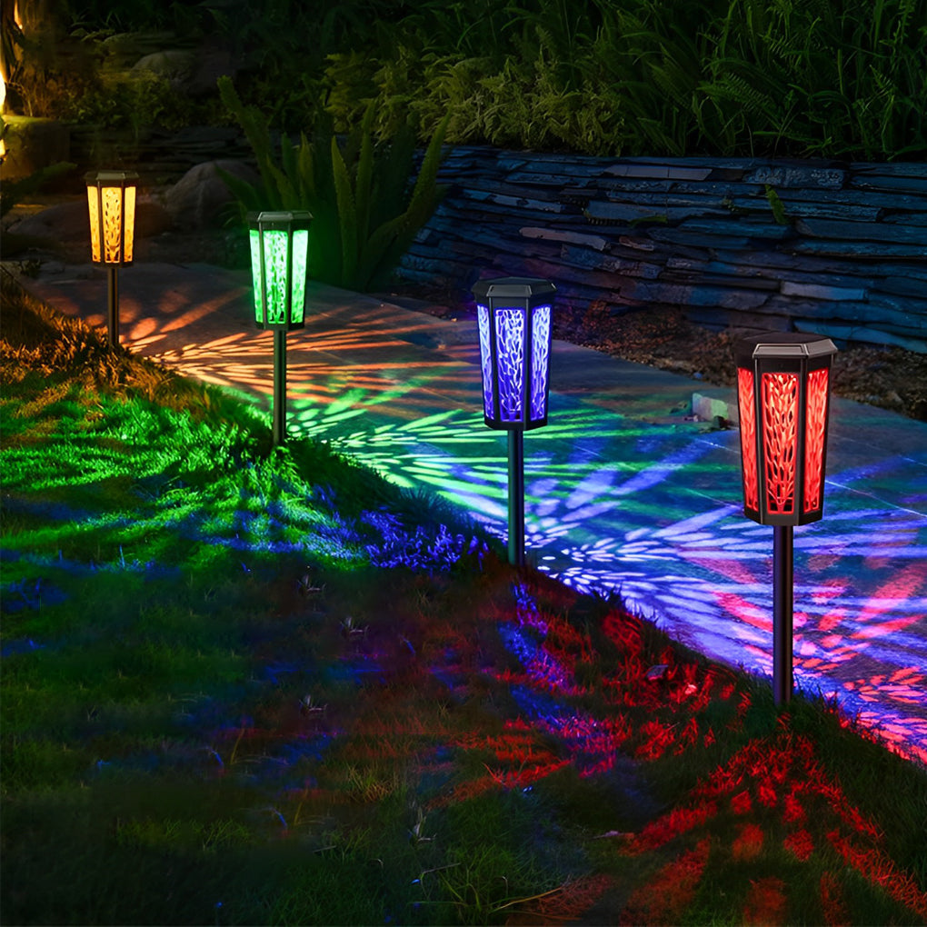 Solar Stake Light Patterned Shadow Pathway Light - Outdoor Garden LED Accent Lighting for Walkways and Landscaping