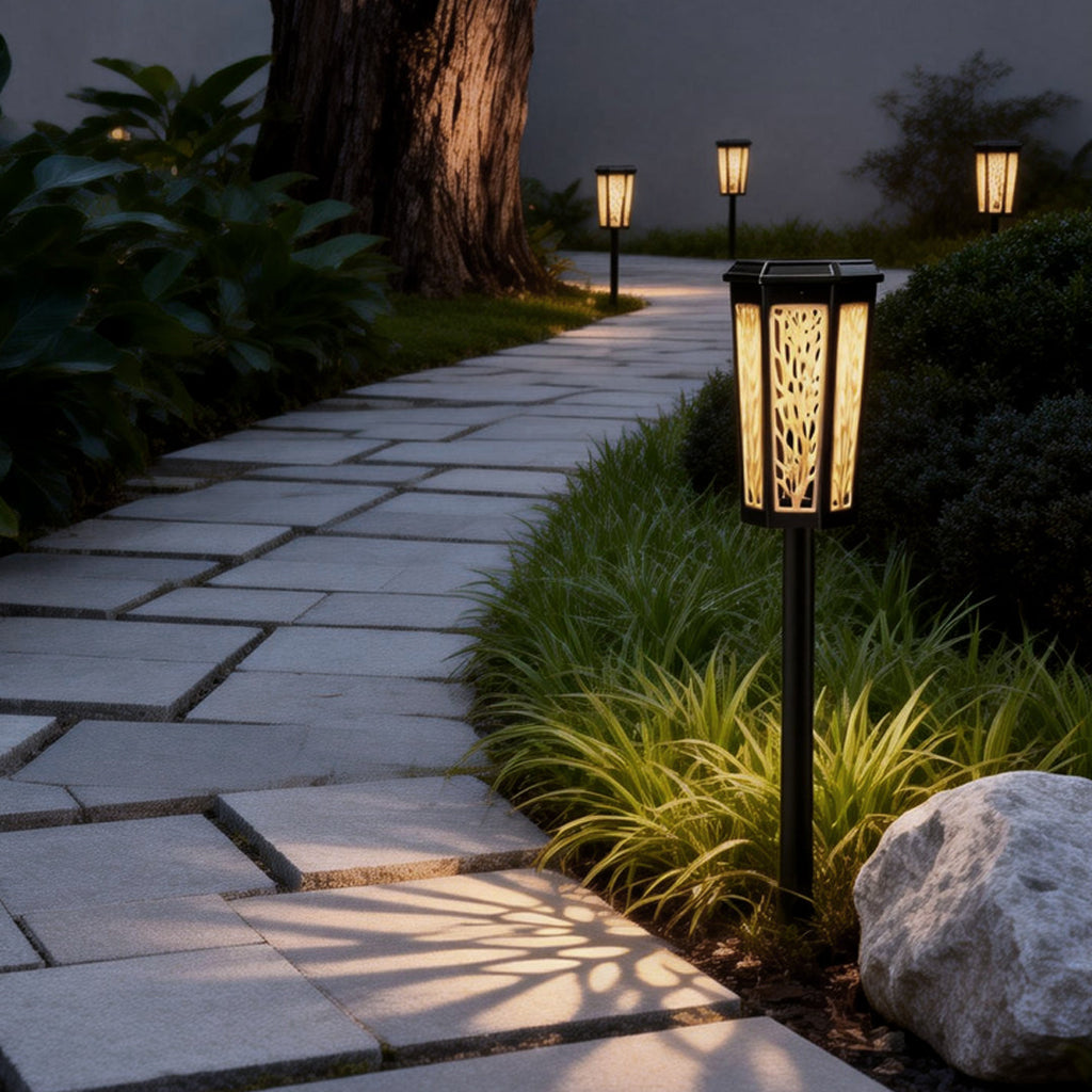 Solar Stake Light Patterned Shadow Pathway Light - Outdoor Garden LED Accent Lighting for Walkways and Landscaping