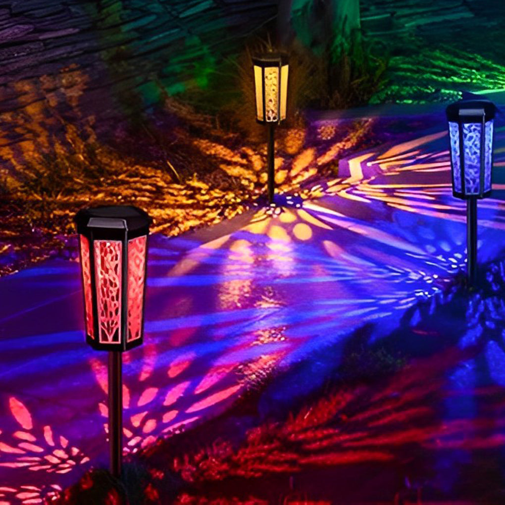 Solar Stake Light Patterned Shadow Pathway Light - Outdoor Garden LED Accent Lighting for Walkways and Landscaping