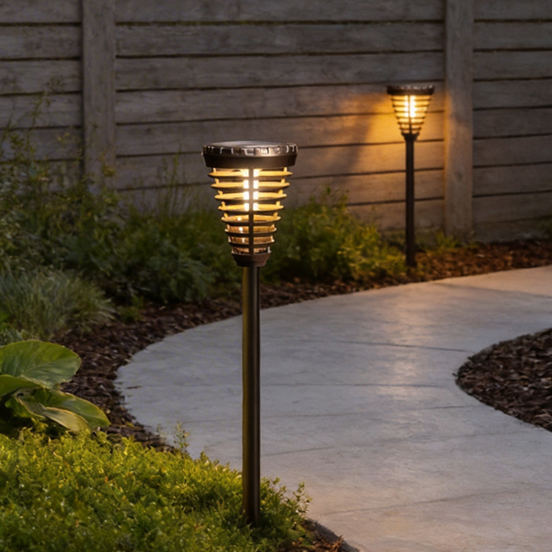 Solar Torch Light - Multi-ring Conical LED Pathway Light for Outdoor Lighting
