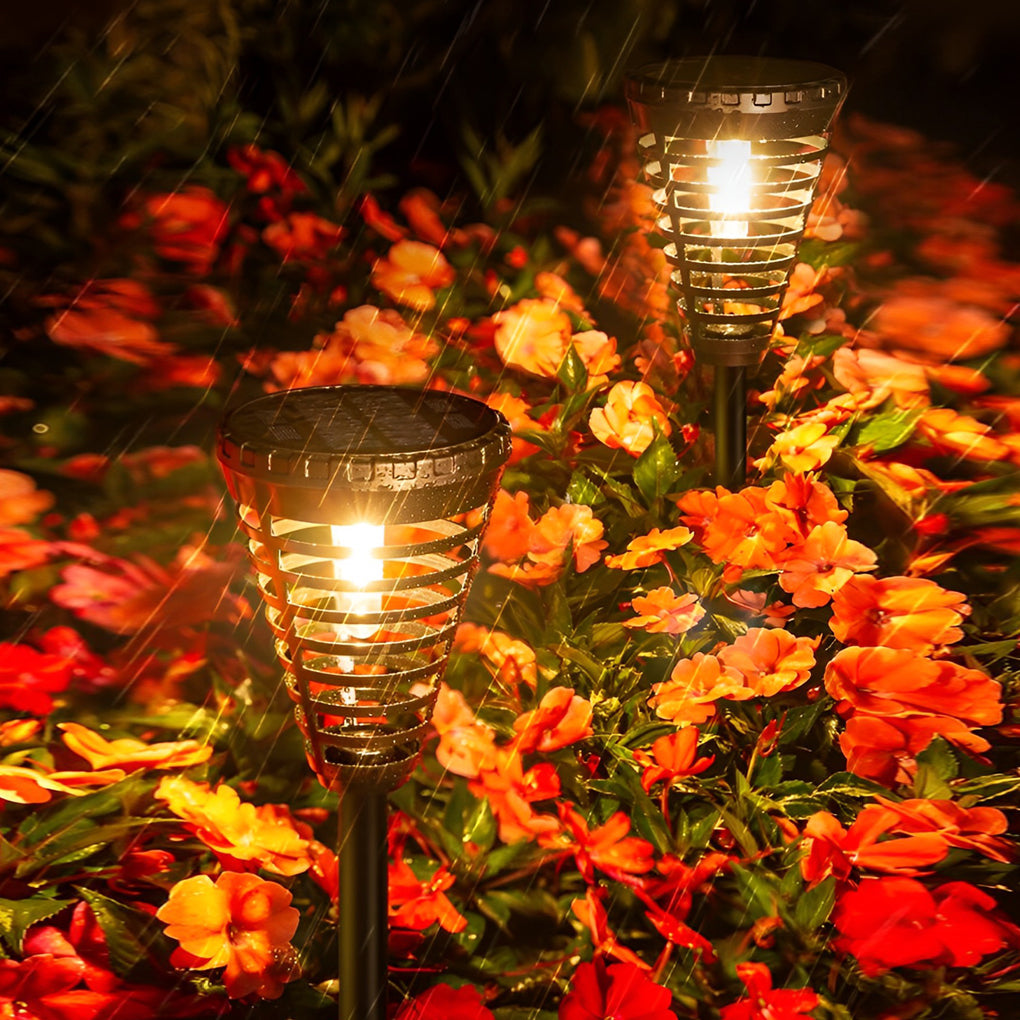 Solar Torch Light - Multi-ring Conical LED Pathway Light for Outdoor Lighting