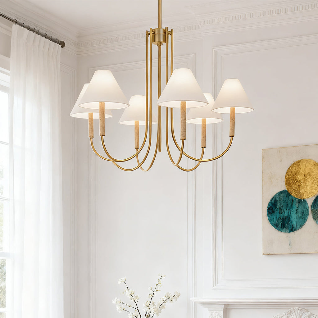 Gold Fabric Cloth Shade Chandelier Ceiling Light