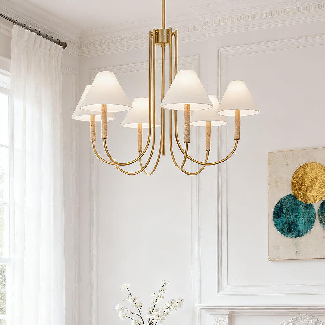 Gold Fabric Cloth Shade Chandelier Ceiling Light
