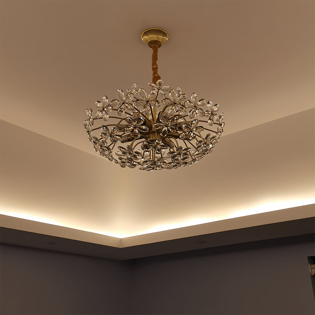 Crystal Flower Chandelier | Vintage Floral Ceiling Light | Elegant Home Decor