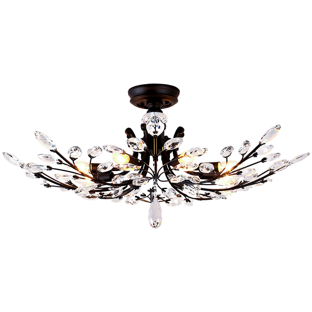 Crystal Semi Flush Ceiling Light - American Leaf Chandelier - Elegant Home Lighting - Modern Decorative Fixture - Luxury Ceiling Lamp - Stylish Dine Room Lighting - Durable Crystal Design