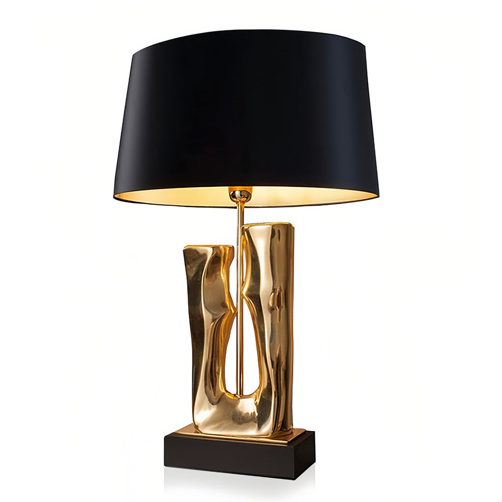 Gold and Black Sculptural Table Lamp with Elegant Drum Shade