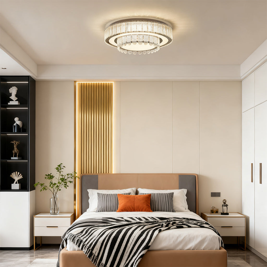 Modern Crystal Flush Mount Light Fixture - Luxury Ceiling Lighting, Elegant Home Decor, Contemporary Design, Bright Illumination