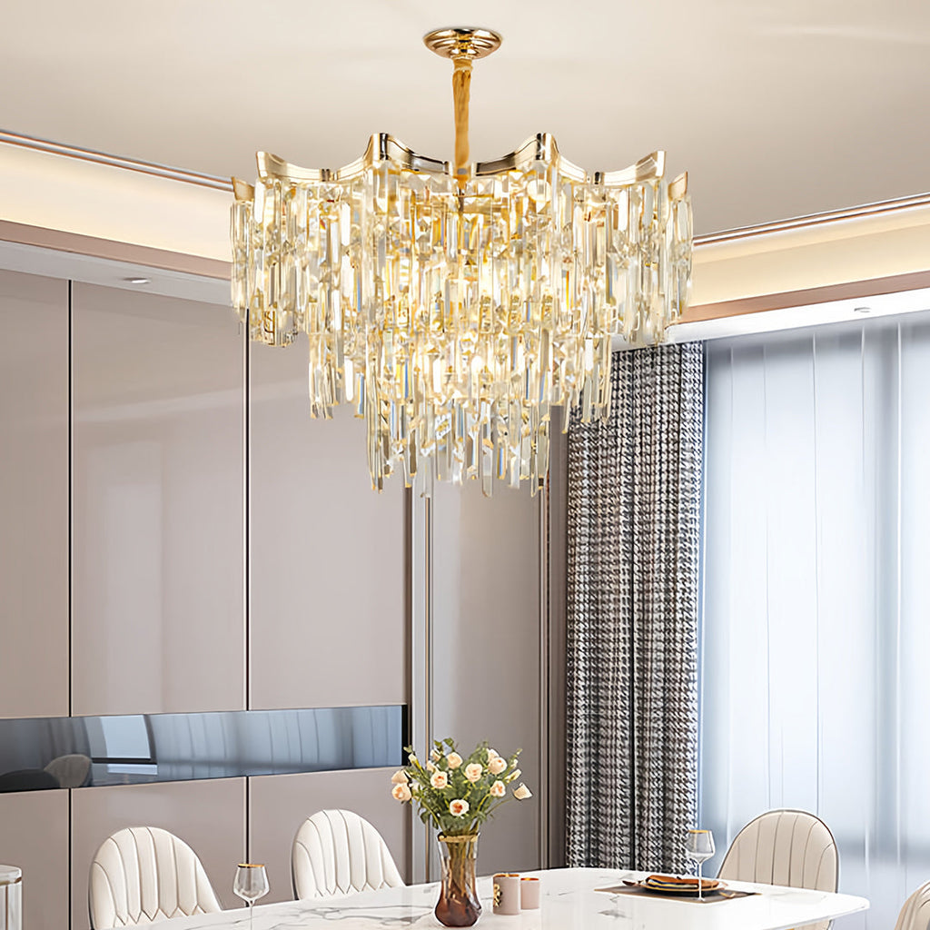 Luxury Gold Tiered Glass Chandelier - Modern Waterfall Ceiling Light