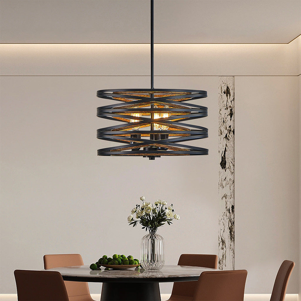 Black Drum Pendant Light - Iron Cage Cylinder Ceiling Fixture