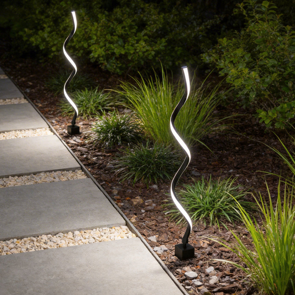 Spiral LED Path Light - Modern Black Waterproof Lawn Lighting