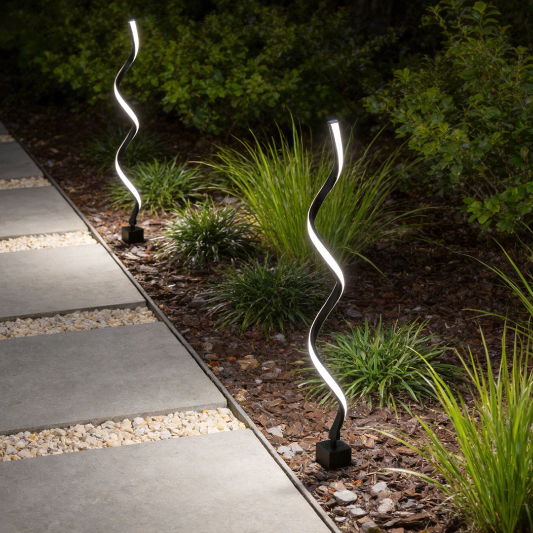 Spiral LED Path Light - Modern Black Waterproof Lawn Lighting