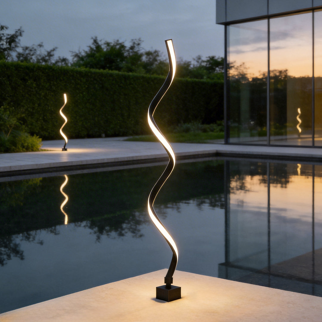 Spiral LED Path Light - Modern Black Waterproof Lawn Lighting