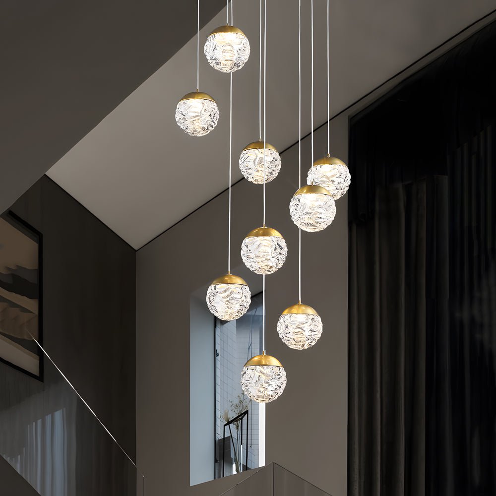 Spiral Pineapple Glass Ball Chandelier - LED Hanging Ceiling Lights for Stairs