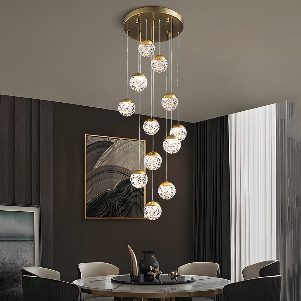 Spiral Pineapple Glass Ball Chandelier - LED Hanging Ceiling Lights for Stairs
