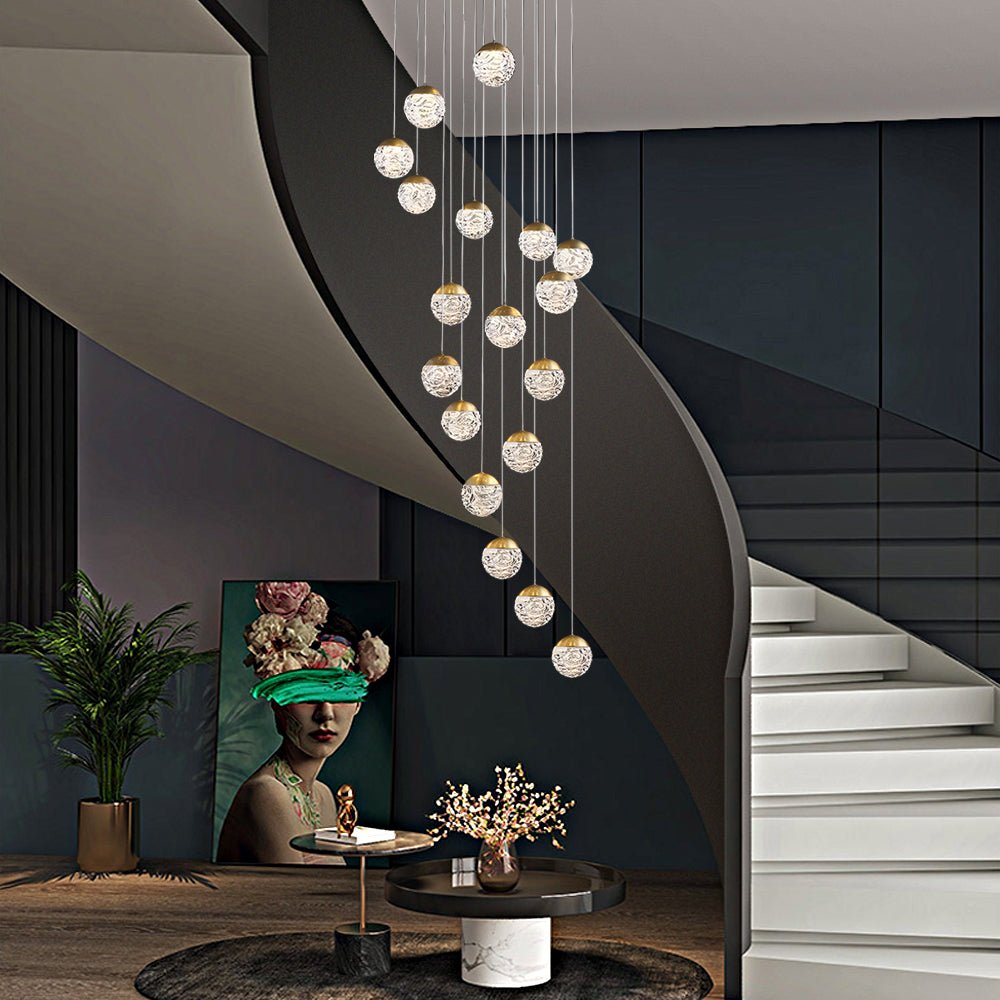 Spiral Pineapple Glass Ball Chandelier - LED Hanging Ceiling Lights for Stairs