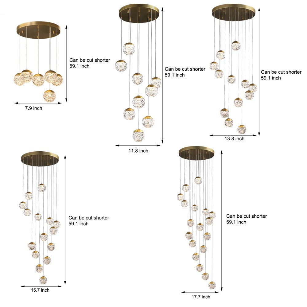 Spiral Pineapple Glass Ball Chandelier - LED Hanging Ceiling Lights for Stairs