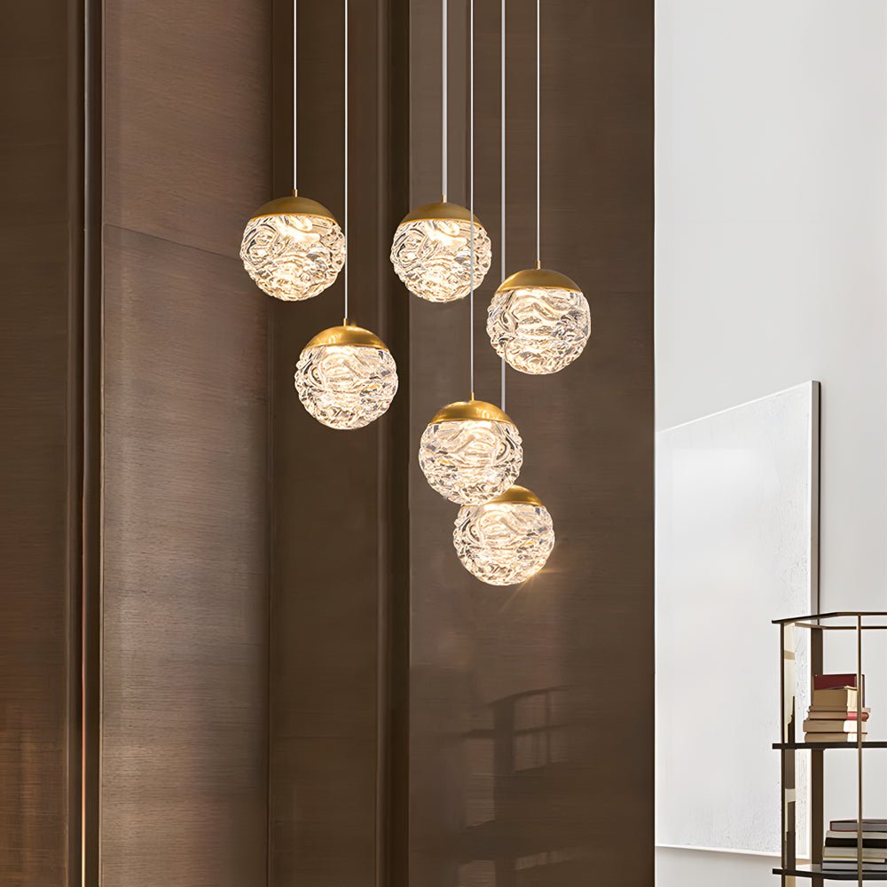Spiral Pineapple Glass Ball Chandelier - LED Hanging Ceiling Lights for Stairs