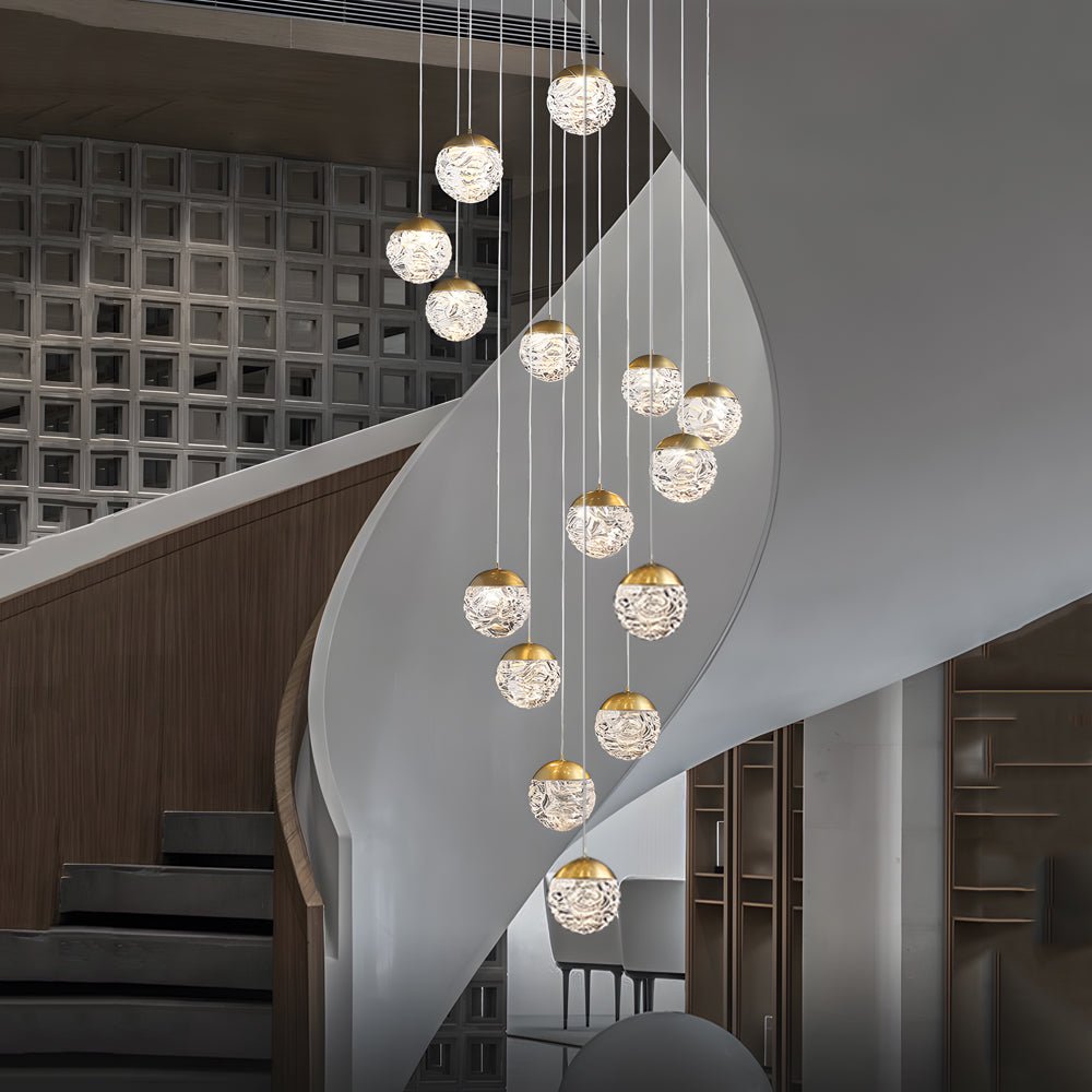 Spiral Pineapple Glass Ball Chandelier - LED Hanging Ceiling Lights for Stairs