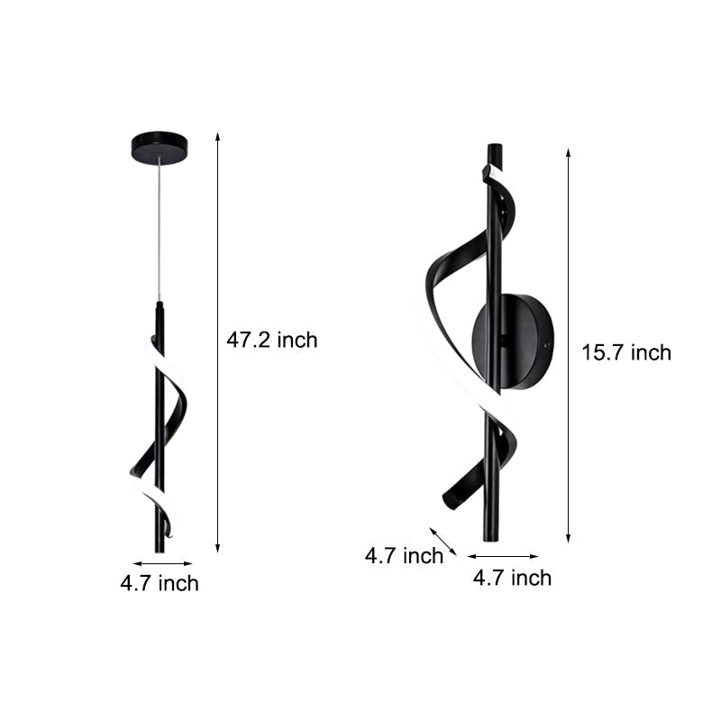 Spiral Strips Dimming LED Black Modern Wall Pendant Light