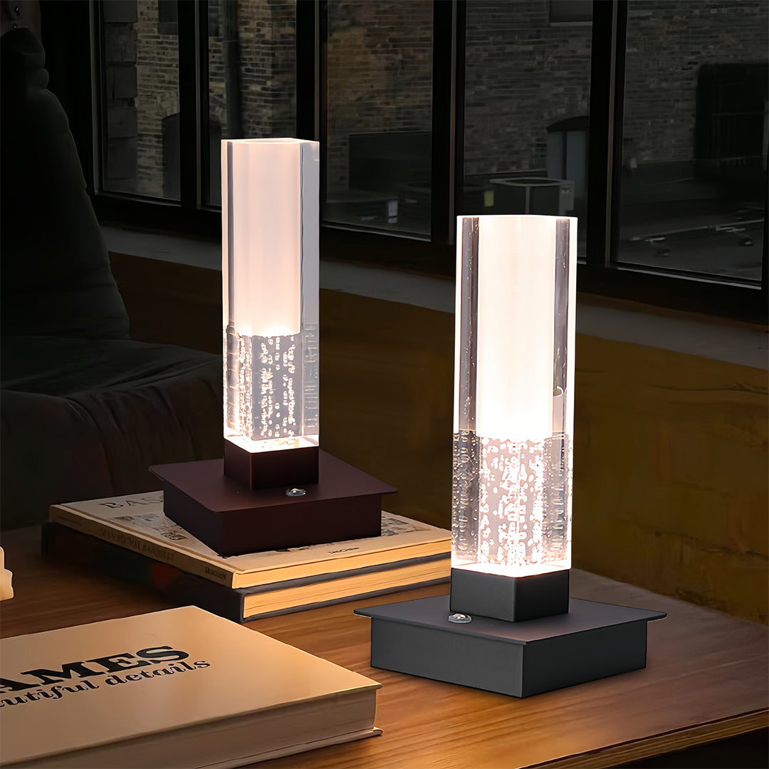 Cordless Bubble Modern Dimmable LED Square Table Lamp - Stylish Nightstand Lighting