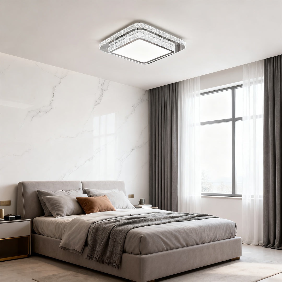 Flush Mount Crystal Light Fixture - Luxury Stainless Steel Lamp