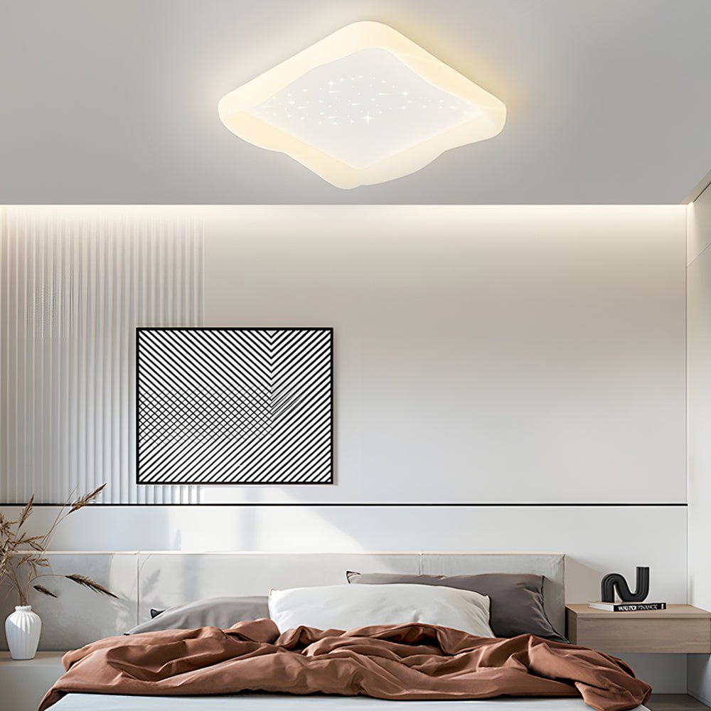 Square Dimmable Milky White Modern Ceiling Light - 3 Step Brightness Adjustment, Star Decor